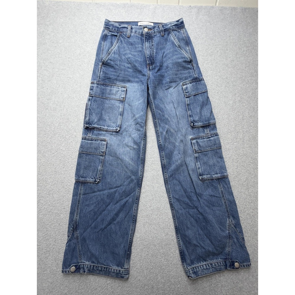 Denim Forum 90s Millie High Rise Cargo Jeans Womens 26 Blue Wide Leg 26x30
